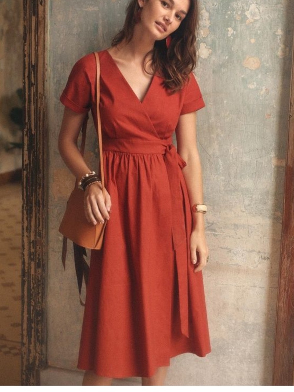 Sezane Rust Red Midi Wrap Dress